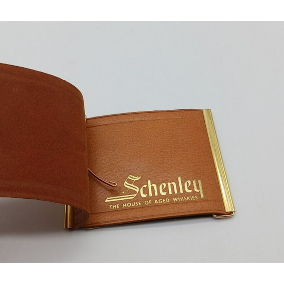 Vintage Schenley Whiskies Pig Skin Wallet Billfold Money Clip Advertising Tan